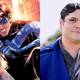 Comics character Nightwing and actor Harvey Guillén pictured side-by-side.